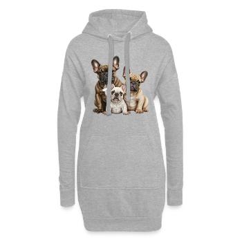 Famille de bouledogue français - Sweat-shirt à capuche long Femme - gris chiné - Devant