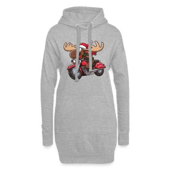 Elch als Weihnachtsmann fährt Motorrad - Hoodie-Kleid - Grau meliert - Vorne