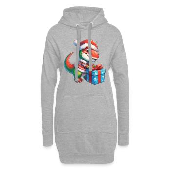 T-Rex Dino Kind Geschenk auspacken - Hoodie-Kleid - Grau meliert - Vorne