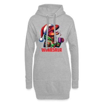 Winosaur Dino Raptor Velociraptor trinkt Glühwein - Hoodie-Kleid - Grau meliert - Vorne