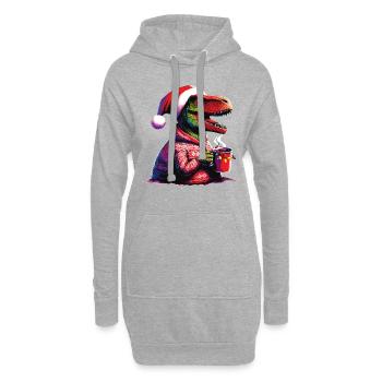 Dino trinkt Glühwein - Hoodie-Kleid - Grau meliert - Vorne