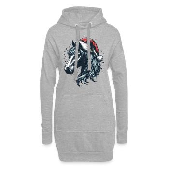 Tête de cheval avec chapeau de père Noël - Sweat-shirt à capuche long Femme - gris chiné - Devant