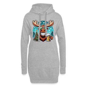 Elch Rentier Weihnachten Bier trinken - Hoodie-Kleid - Grau meliert - Vorne