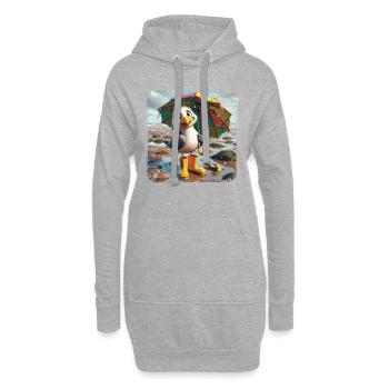 Mouette joyeuse avec bottes en caoutchouc et parapluie - Sweat-shirt à capuche long Femme - gris chiné - Devant