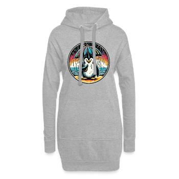 Pinguin bei Regen mit Regenschirm am Strand - Hoodie-Kleid - Grau meliert - Vorne