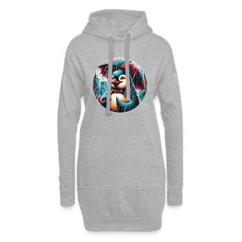 Pinguin bei Regen mit Regenschirm in der Stadt - Hoodie-Kleid - Grau meliert - Vorne