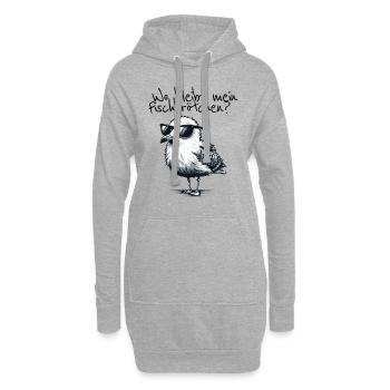 Wo bleibt mein Fischbrötchen Coole Möwe Spruch - Hoodie-Kleid - Grau meliert - Vorne