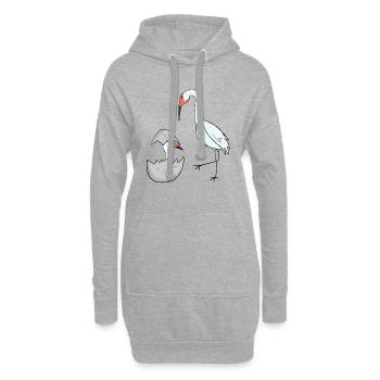 Kranich mit Baby Kranich - Hoodie-Kleid - Grau meliert - Vorne