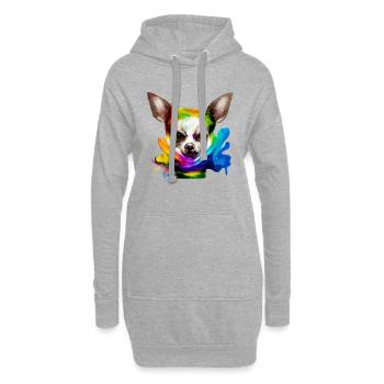 Chihuahua in Farbe - Hoodie-Kleid - Grau meliert - Vorne