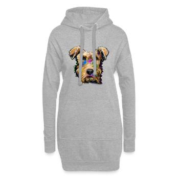 Airedale Terrier Design in Farbe - Hoodie-Kleid - Grau meliert - Vorne