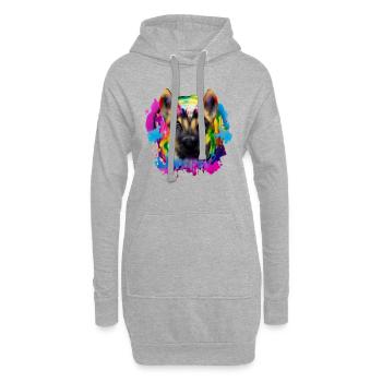 Schäferhund Design in Bunt - Hoodie-Kleid - Grau meliert - Vorne