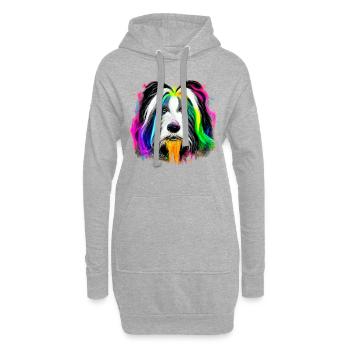 Bearded Collie Design in Farbe - Hoodie-Kleid - Grau meliert - Vorne
