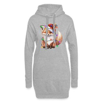 Fuchs mit Weihnachtmütze und Lichter - Hoodie-Kleid - Grau meliert - Vorne