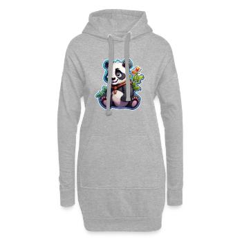 Panda / Tier / Zoo / Bambus / Wild / Kindlich - Hoodie-Kleid - Grau meliert - Vorne