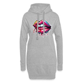 Bouche / Lèvres / Dents / Langue / Sourire / Baiser - Sweat-shirt à capuche long Femme - gris chiné - Devant