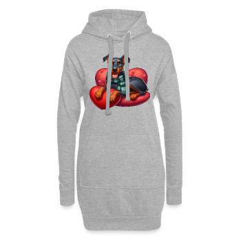 Mignon Doberman Amour Coeur - Sweat-shirt à capuche long Femme - gris chiné - Devant