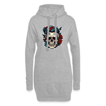 Skull / Totenkopf / Skelett / Gothic / Tattoo - Hoodie-Kleid - Grau meliert - Vorne