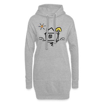 Maison avec arbre et soleil. Dessin. Dessiné à la main - Sweat-shirt à capuche long Femme - gris chiné - Devant