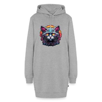 Coole Katze / lustig / Tier / Haustier / verrückt - Hoodie-Kleid - Grau meliert - Vorne