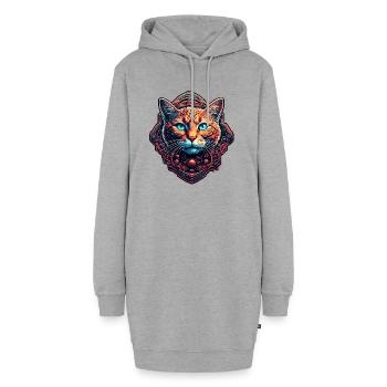 Coole Katze / lustig / Tier / Haustier / verrückt - Hoodie-Kleid - Grau meliert - Vorne