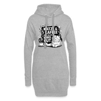 Katze und Kaffee und alles wird gut - Hoodie-Kleid - Grau meliert - Vorne