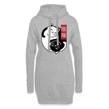 Chats Yin et Yang - Sweat-shirt à capuche long Femme - gris chiné - Devant