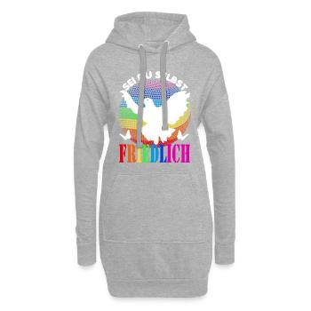 Frieden- Pace - Peace - Sei du selbst - friedlich - Hoodie-Kleid - Grau meliert - Vorne