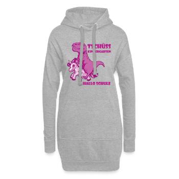 Dino T-Rex Schule Dinosaurier Schulkind Einhorn - Hoodie-Kleid - Grau meliert - Vorne