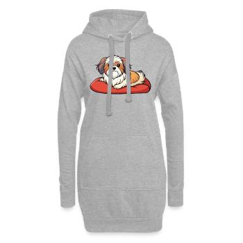 Shih Tzu satisfait se prélassant sur un oreiller en peluche - Sweat-shirt à capuche long Femme - gris chiné - Devant