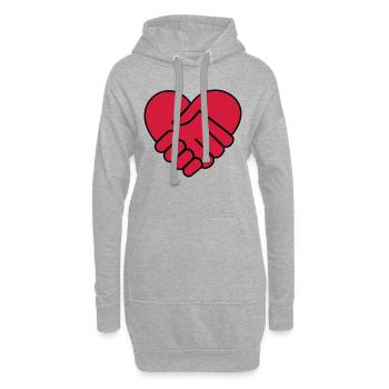 Hand in Hand Herz rot - Hoodie-Kleid - Grau meliert - Vorne