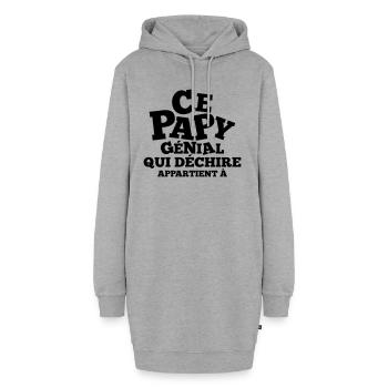 ce papy génial qui déchire appartient à (prénom) - Sweat-shirt à capuche long Femme - gris chiné - Devant