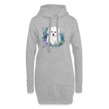 Maltais, chien, blanc, peinture, graffiti, bleu - Sweat-shirt à capuche long Femme - gris chiné - Devant