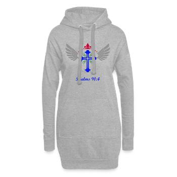Psaume 91:4, croix, religieux, ailes, couronne, apparition - Sweat-shirt à capuche long Femme - gris chiné - Devant