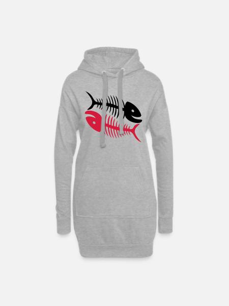 Smiling Fish Bones - Hoodie Dress - heather grey