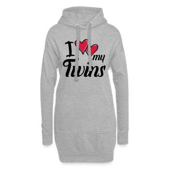 i love my twins hearts - Hoodie-Kleid - Grau meliert - Vorne