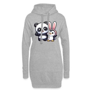 Panda und Pinguin - Hoodie-Kleid - Grau meliert - Vorne