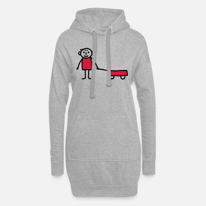 Junge mit Bollerwagen - V2 - Hoodie-Kleid - Grau meliert