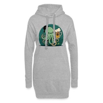 Drôle de poulpe marin avec de la bière - Sweat-shirt à capuche long Femme - gris chiné - Devant