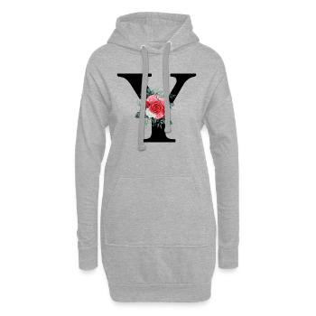 Roter floraler Y-Buchstabe - Hoodie-Kleid - Grau meliert - Vorne