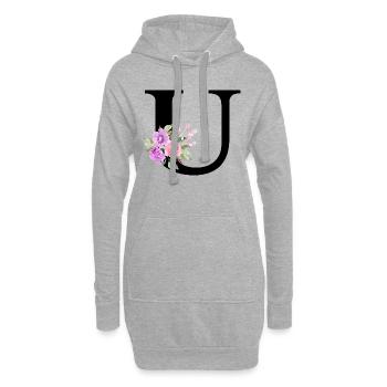 Lila Blumenbuchstabe u - Hoodie-Kleid - Grau meliert - Vorne