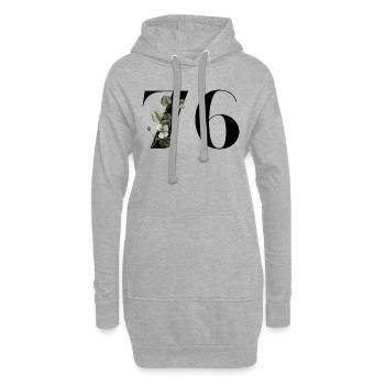 Nummer 76 Blumengrün - 76. Blumengeburtstag - Hoodie-Kleid - Grau meliert - Vorne