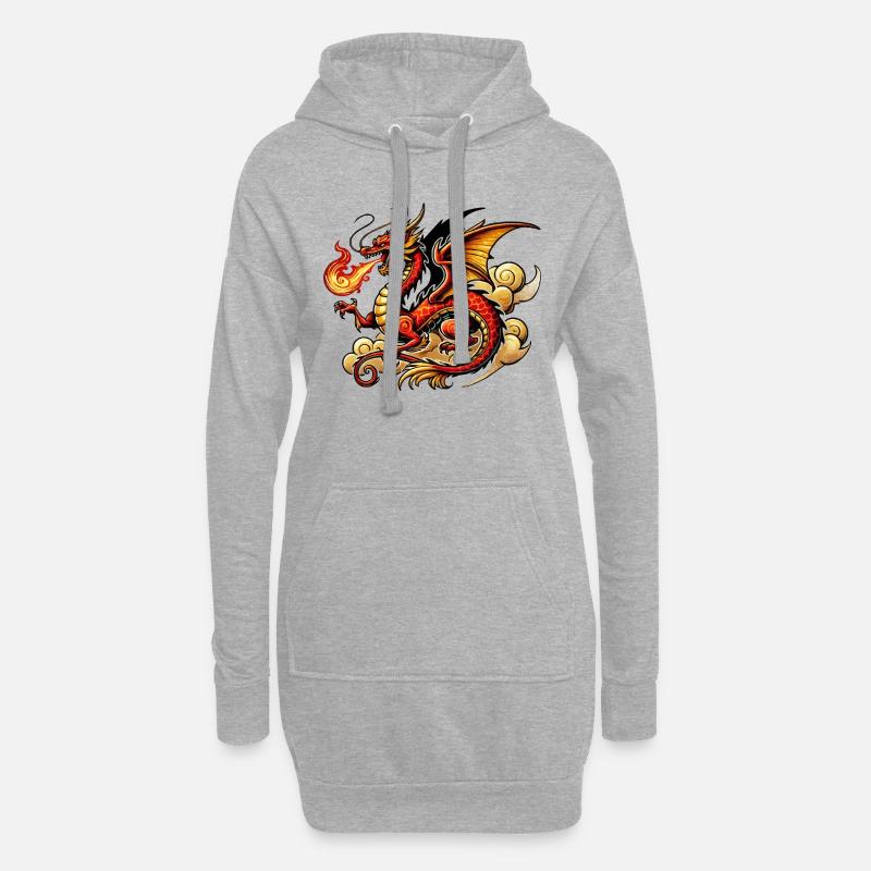 china drache - Hoodie-Kleid - Grau meliert