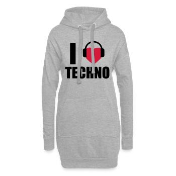 I LOVE TECHNO 1 - Sweat-shirt à capuche long Femme - gris chiné - Devant