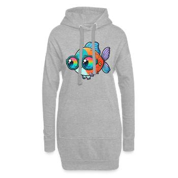 Kawaii Mignon Heureux Poisson Coloré Avec Lunettes De Soleil - Sweat-shirt à capuche long Femme - gris chiné - Devant