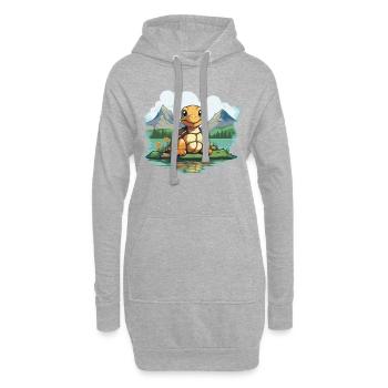 Turtle Bliss: Schildkröte im Wasser vor Bergen - Hoodie-Kleid - Grau meliert - Vorne