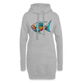 Bunter Graffiti Fisch - Hoodie-Kleid - Grau meliert - Vorne