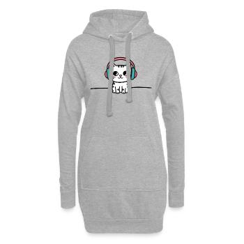 Chat mignon avec des écouteurs Doodle - Sweat-shirt à capuche long Femme - gris chiné - Devant