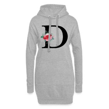 Lettre D floral rouge - Sweat-shirt à capuche long Femme - gris chiné - Devant