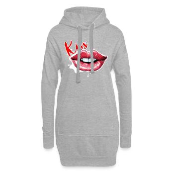 Bouche / Lèvres / Dents / Langue / Sourire / Baiser - Sweat-shirt à capuche long Femme - gris chiné - Devant