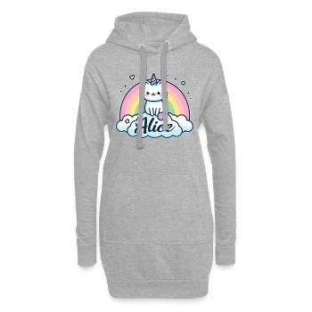 Alice Nom Prénom Licorne Chat - Sweat-shirt à capuche long Femme - gris chiné - Devant